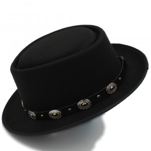 Women Men Pork Pie Hat Dad Wool Flat Fedora Hat For Lady Gentleman Gambler Boater Trilby Hat Hat Size 58CM