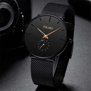 Stainless Steel Mesh Band Casual Leather Ultra Thin Quartz Watches for Men