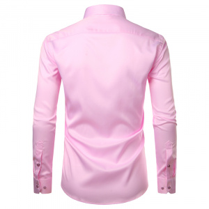 Pink Mens Dress Shirts Long Sleeve Bamboo Fiber Button Down Shirt Men Casual Slim Fit Non Iron Easy Care Wrinkle Free Shirt Male