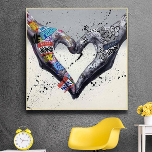 Nordic Graffiti Art Heart Gesture Canvas Painting Posters and Prints Wall Art Pictures Love Hands for Living Room Home Decor