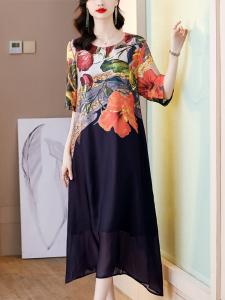 Korean Style Floral Summer Dress, Plus Size Midi Dress For Women