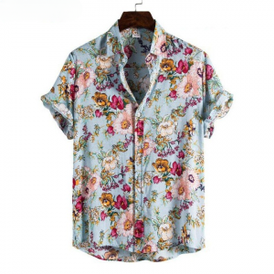 Floral Short Sleeve Quick Dry Hawaiian Aloha Button Down Shirt for Men