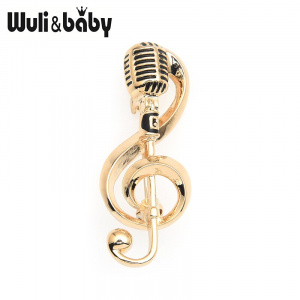 Wuli&baby Alloy Gold Color Microphone Music Note Brooches For Women And Men New Year's Gifts