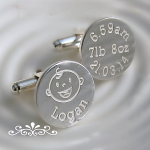 Handmade Personalised Solid Silver DIY Cufflinks Customized Stamp Love Baby Face Birthday Weight  Keepsake Men Cufflinks
