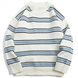 Striped Harajuku Oversized Sweater 2021 Autumn New Japanese Style Round Neck Spliced Color Loose Couples Hip Hop Knitted Sweater