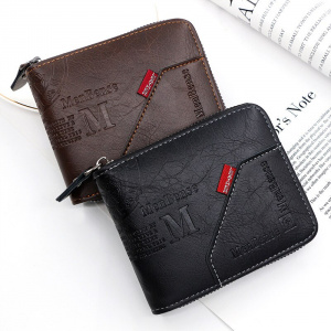 Genuine Leather Men Wallets Coin Pocket Zipper Real Men's Leather Wallet with Coin High Quality Male Purse Eagle Cartera Short