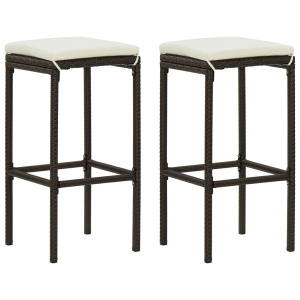Set of 2 Brown Poly Rattan Bar Stools with Steel Legs and Footrest for Indoor and Outdoor Use