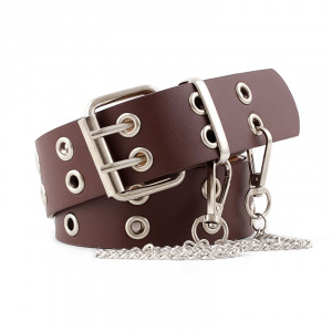 PU Leather Casual Luxury Punk Belts with Pin Buckle and Chain for Men and Women