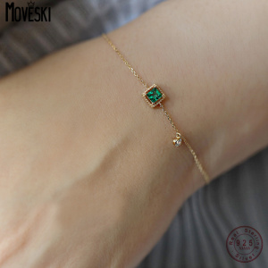 MOVESKI Real 925 Sterling Silver Retro Green Zircon14K Glod Bracelet For  Women Fine Jewelry Minimalist Accessories