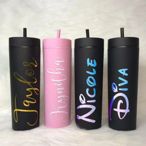 Custom Name Tumbler with Straw Bridesmaid Gift Proposal Personalize Cup Pink BPA Free Acrylic Rubber Water Bottle Skinny Tumbler