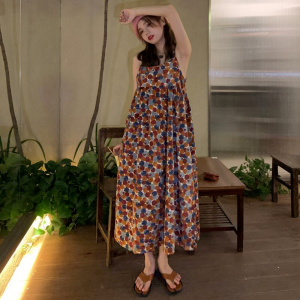 Dresses Women Print Sleeveless Fashion French Style Princess Harajuku Elegant Loose Sexy Ladies Preppy Cozy Holiday Chic