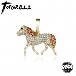 TOPGRILLZ New Animal Pendant 100% 925 Sterling Silver Horse Pendant Necklace Fine Jewelry Accessories For Gift With Box Chain