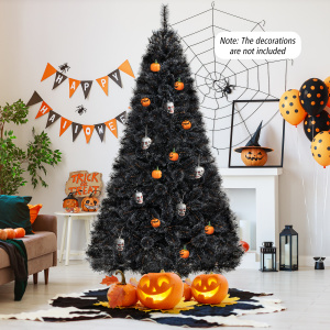 Black Artificial Halloween Christmas Tree with PVC Branch Tips and Cool White LED Lights