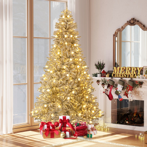 Snow-Flocked Artificial Christmas Tree Pre-Lit Hinged with Sphere Lights and Remote