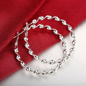 fashion Jewelry Pure 100% 925 Stamp Silver color 5cm Earrings temperament Woman Beautiful Big circle earrings Christmas Gifts