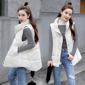 Vielleicht New Stand Collar Short Women Vests Cotton Padded Jacket Sleeveless Female Hooded Waistcoat Vest