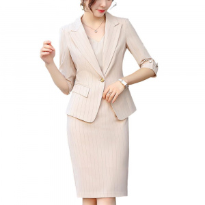 Dress Suits Women V Neck Short Sleeve Pencil Dress Spring Summer Blazer Two Piece Set Formal Work Wear Clothes Female Big Size