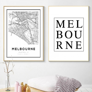 Melbourne Map Print Australia City Road Map Art Canvas Painting Black and White Minimalism Pictures Living Room Home Wall Decor