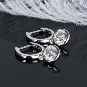 6.5mm Real Moissanite 925 Silver Dangle Huggie Drop Earrings for Women
