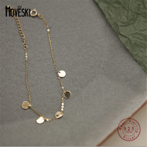 MOVESKI 925 Sterling Silver Simple Personality Glossy Small Disc Bracelet Women Trend Charm Korean INS Hot Jewelry