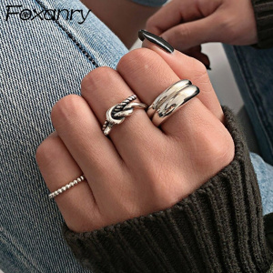 Foxanry Minimalist 925 Sterling Silver Finger Rings for Women Creative Vintage Punk Knotted Geometric Party Jewelry Gifts