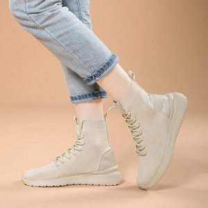 YISHEN Women's Boots Socks Shoes Lace Up Casual Shoes For Girl Breathable Cozy Elastic Platform Ankle Boots Femmes Bottes