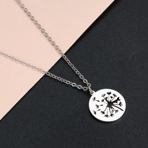 Todorova Novetly Plants Dandelion Wishing Necklace Geometric Round Pendant Necklace For Women Stainless Steel Jewelry Female