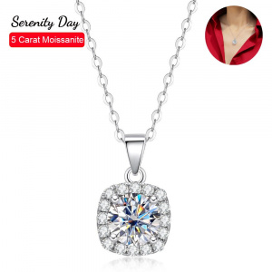 Serenity Day 925 Sterling Silver Jewelry Inlaid 5ct Moissanite Necklace D Color VVS1 Square Pendant Necklace for Women Fine Gift