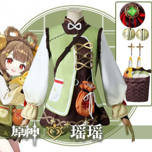 Anime Game Genshin Impact YaoYao Cosplay Costume Yao Yao Outfits Halloween Carnival Yaoyao Dress Shorts Wig Knapsack Women Kids