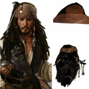 Jack Sparrow Cosplay Hat and Wig Caribbean Cosplay Halloween Pirate Costume Accessories
