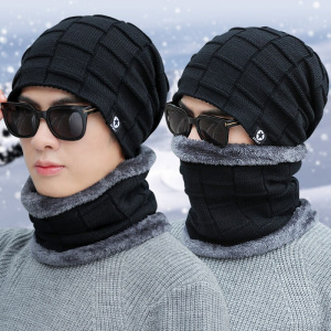 Hot Selling 2pcs Ski Cap And Scarf Leather Hat For Women Men Knitted Hat Bonnet Cap Skullies Beanies