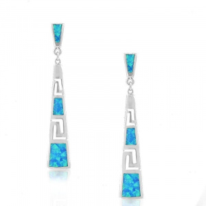 Fire Blue Opal Greek Key Drop Earrings CZ Charm Crystal Dangle Earring for Women Fashion Jewelry Gifts