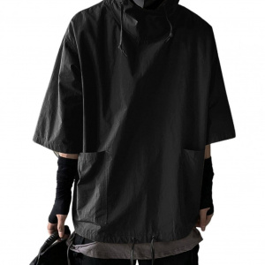 Hooded T shirt Men Summer Korean Half Sleeve Pullover Top Soft Large Pockets Loose Men T-shirt Streetwear