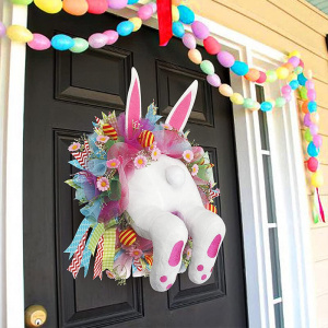 Easter Bunny Wreath Colorful Door Wall Oranments Happy Easter Rabbit Home Party Creative Garland Festival Decoration