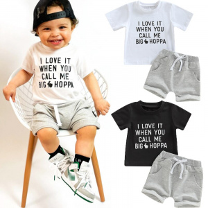 Quotes Printed Short Sleeve Easter TShirts and Solid Shorts Set for Baby Boys