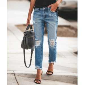 Jeans woman Female ripped boyfriend hole korean fashion buttom womans pencil pants denim elastic trousers for ladies Donna