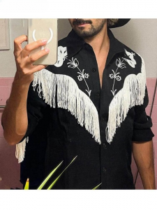 INCERUN 2022 Men Shirt Embroidered Tassel Patchwork Lapel Long Sleeve Fashion Camisa Streetwear Button Casual Men Clothing S-5XL