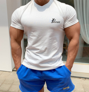Men Tshirts Short Sleeve Slim Fit Stretch Cotton Muscle T-shirt for Men Bodybuilding Workout Casual GYM Fitness Tee