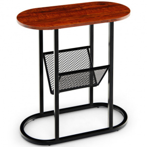 Wooden 2 tier side table / Oval bedside table with storage