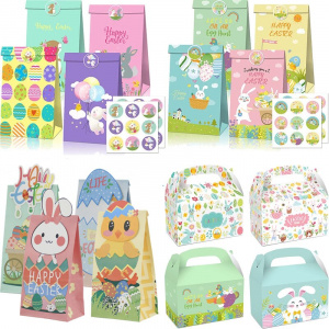 Printed Colorful Paper Gift Bags for Kids Candy Easter Treats 12pcs