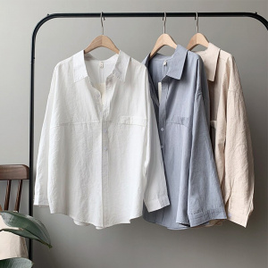 BGTEEVER Minimalist Loose White Shirts for Women Turn-down Collar Solid Female Shirts Tops Spring Summer Blouses