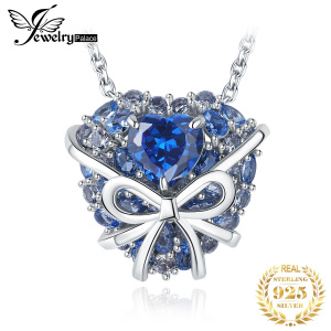 JewelryPalace New Arrival Heart Bow Love 5ct Blue Gemstone Created Spinel 925 Sterling Silver Pendant Necklace for Woman 45cm