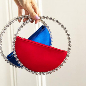 Pooflower Rhinestone Circular Satin Clutch Bags Women Designer Diamonds Evening Bag Wedding Party Purse Bridal Crystal Bag ZH638