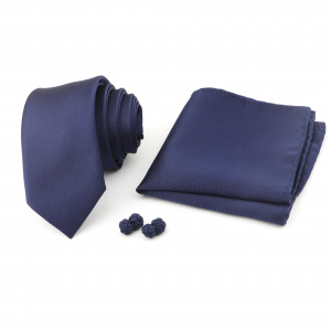Men's Tie&Cufflinks Set 6cm Groom Formal Narrow Ties Solid Color Vintage Fashion Handkerchief DIY Braided Wire Buckle Cuff Link
