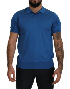 Blue Silk Short Sleeve Collared Polo T-shirt