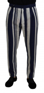 White Blue Cotton Striped Pants