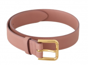 Pink Calf Leather Logo Engraved Metal Buckle Belt