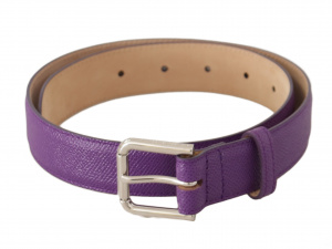 Purple Calfskin Leather Logo Engraved Buckle Belt