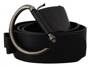 Black Leather Round Hook Buckle Waist Belt