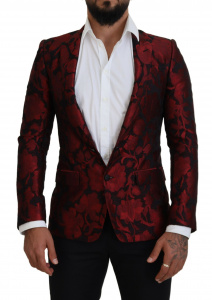 Red Floral Jacquard Suit Martini Blazer